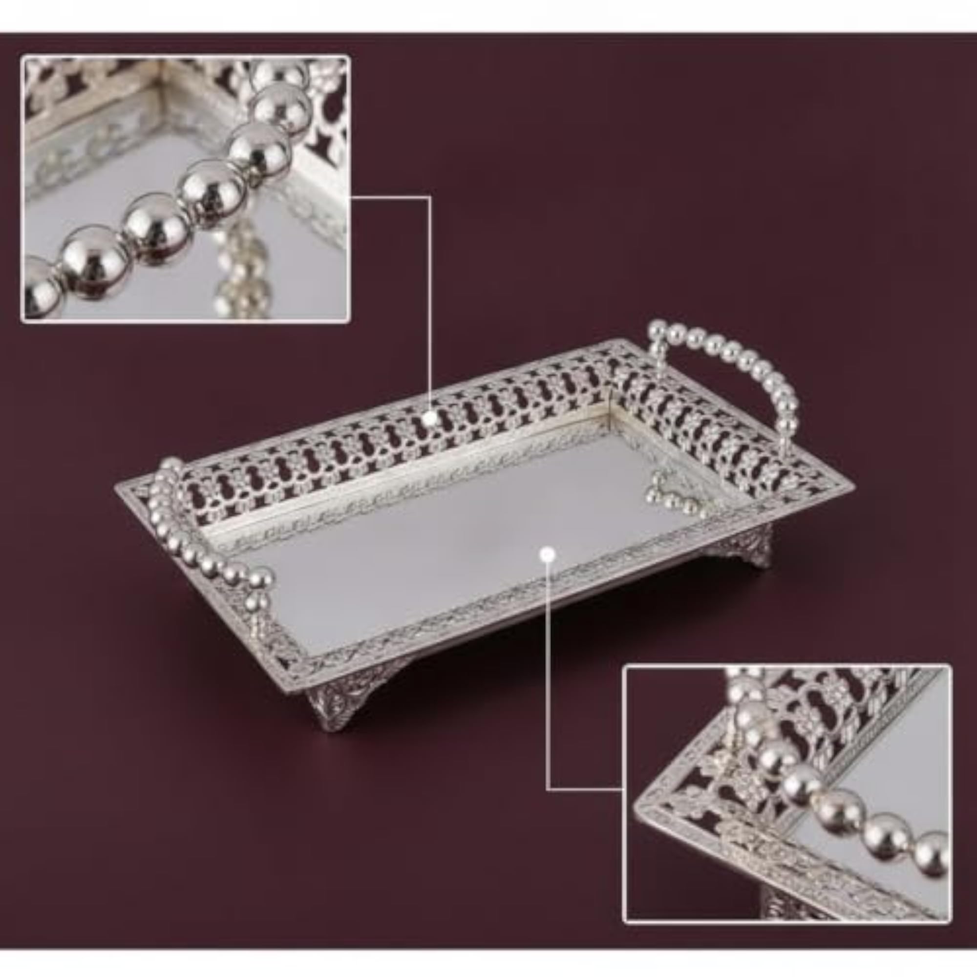 Ornate Mirrored Tray with Handles