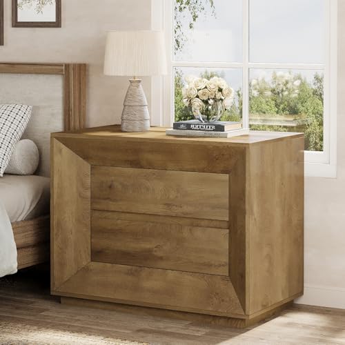 Image of Tribesigns Large Nightstand, 35.43 inch Wide Oversized Night Stand with 2 Drawers, Farmhouse Bedside Side End Table for Bedroom, Living Room
