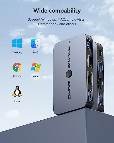 Interruptor KVM, interruptor ABLEWE de alumínio KVM HDMI, interruptor USB para 2 computadores compar