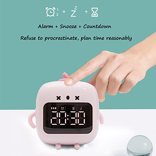 Maxspace Cute Alarm Clock,Robot Digital Alarm Clock Chargeable With Snooze And Timer,Multi-Function Voice-Activated Bright Screen Table Clock For Boys And Girls Bedroom (Pink) #TOP5