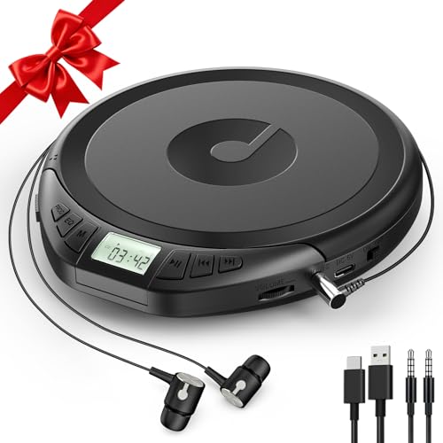 Image of Portable CD Player for Car: Kegaudio with Earphones Anti-Skip LCD Display Personal Disman Disc Player for Car & Sports Supports MP3 WMA PROG & Memory Function