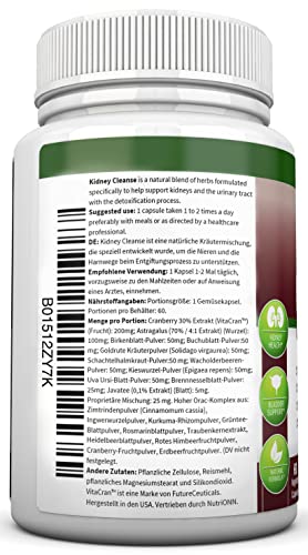 NIEREN KAPSELN - Entgiftung und Unterstützung der Harnwege, Blase und Nieren - Pflanzliche Nahrungsergänzung mit Bio-Cranberry, Astragalus, Kurkuma, Goldrute, Kieswurzel, Wacholder und mehr