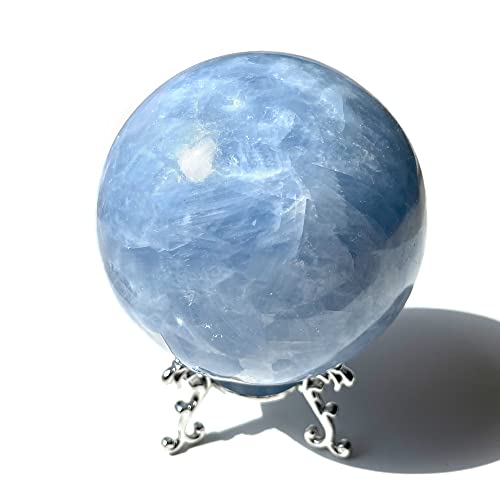 Natural Madagascar Aquamarine Blue Spar Ball Cyanite SphereMarine Stone Ocean Jasper kyanite Ball +Base (6.5-6.8cm)