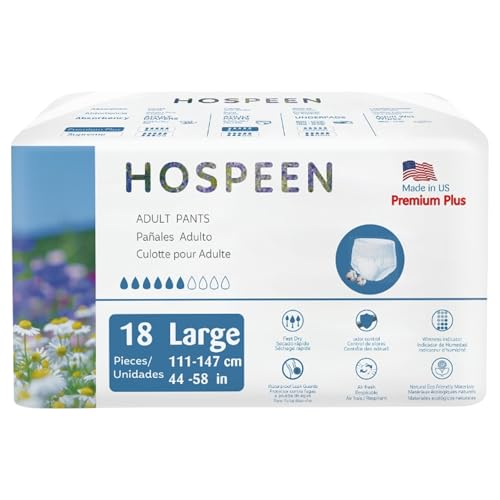 Nateen Hospeen Premium Plus Incontinence Adult diaper pants for Women and Men, Adult Pull Ups Size L, Period Pants for Women.Waist Size 111-147cm,18 Count Day adult pants diaper