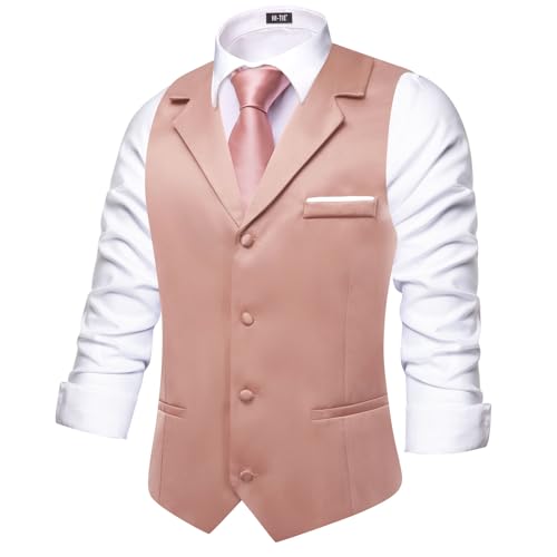 Image of Hi-Tie Men's Formal Suit Vest Solid Fit Vest for Men 3 Pockets V Neck Waistcoat Business Wedding Casual