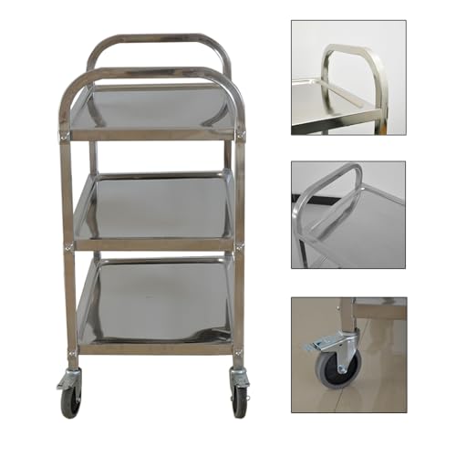 Carrito de catering de acero inoxidable con ruedas, carrito multifuncional para cocina, sala de estar y restaurante