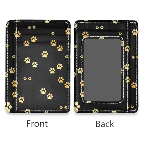 Slim Minimalist Wallet Dog Gold Paw Prints Front Pocket Wallet PU Leather Rfid Blocking Wallets for Men and Women2