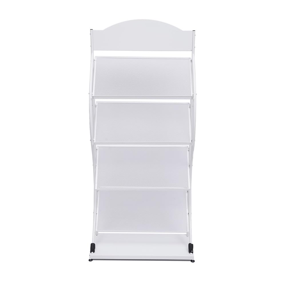 Présentoir à journaux Noir et Blanc à 4 Niveaux, étagère de Rangement pour Magazines et Livres, étagère inférieure pour espaces d'accueil, salles d'attente, écoles, sur Pied (Blanc)