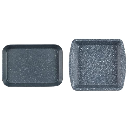 Image of Russell Hobbs RH01832EU Deep Roasting Pan, Non-Stick Carbon Steel Roaster, Blue Marble, 39 cm & RH00997EU Square Baking Pan Roaster Tray, Carbon Steel Oven Tin, PFOA Free, Blue Marble, 26 cm