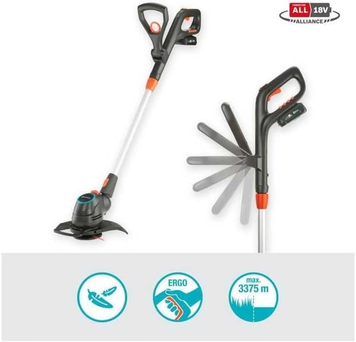 Gardena ComfortCut 23/18V P4A Ready-to-Use Battery Trimmer Set - 230 mm Cutting Diameter, Telescopic Handle and Swivelling Cutting Head, P4A 18 V Battery (14701-20)