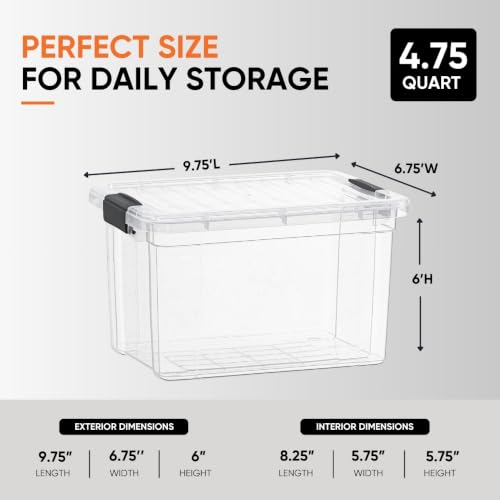 Image of Superio Small Clear Storage Boxes with Lids, 4.75 Quart Plastic Container Bins for Organizing, Stackable Crates, BPA Free, Non Toxic, Odor Free, Organizers for Home, Office and Dorm, 6 Pack