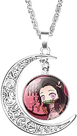 Moon Pendant Kamado Nezukos Glass Dome Crescent Pendant for Boys Men Girls Women( Kamado Nezuko)