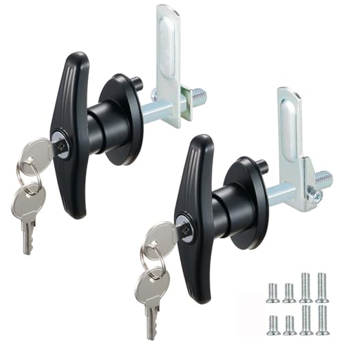 CZC AUTO Truck Cap Camper Shell T-Handle Lock Latch Set Truck Bed Topper Door Locking T-Handle Replacement Kit with 4 Matching Keys & 2 Screw Sizes