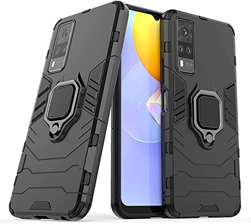 Image of FitSmart Protective Rugged Hybrid Robot Armor Hard Back Cover with Ring Kickstand Case for vivo Y31 / V2036 - Black