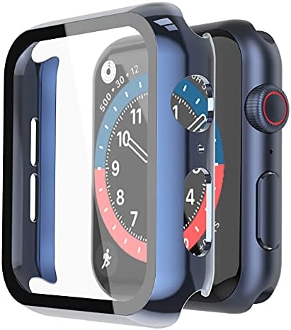 Misxi Hülle mit Displayschutz für 44mm Apple Watch SE3/SE2/SE/Series 6/5/4 | 2 Stück, Harte PC-Schutzhülle, Gehärtet Displayschutzfolie, Kratzfest & Stoßfest, Ultradünn, 1 Blau + 1