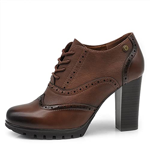 IF Fashion Chaussures Femmes Lacets Francis Broderie Talon Grosse Cuir Synthétique IF146, 2183 Brown, 39 EU