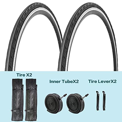 2 Pack 700X23C/25C/28C Bike Tires Plus Bike Inner Tubes Foldable Replacement Tires For Road Bicycle (700 X 25C 30Tpi) #TOP1