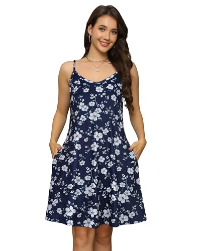 Image of elescat Womens Summer Dresses Spaghetti Strap V Neck Casual Sleeveless Sundress Beach Cover Ups with Pockets 2026