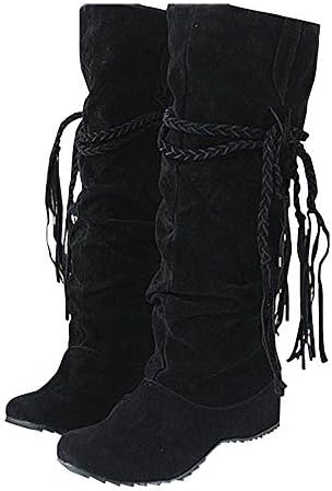 Women's Fashion Slouchy Flat Boots Faux Suede Mid Calf Boots Black 6