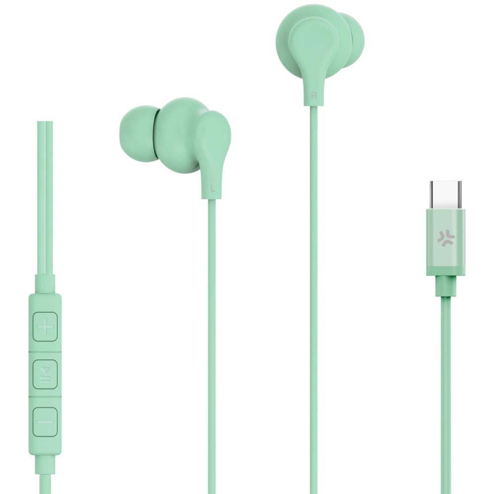 Celly Grün In-Ear-Kopfhörer Mit Usb-C-Kabel, Mit Antwort-Taste, Lautstärkeregler, Integriertem Mikrofon, Farbe: