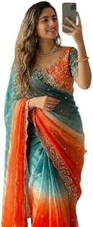 Bhagyavati Designer Fendy Sattin Space Silk Padding Saree with Multi Sequence Embroidery Work, Ombre Gradient, Running Blo... Price In India