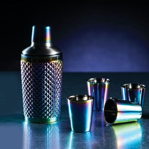 Image of BarCraft Premium Studded Glass Cocktail Shaker for thinKitchen, 300 ml, Rainbow-Pearl Iridescent Finish, Integrated Strainer, Spill-Proof Design, Ideal for Bartending at Home