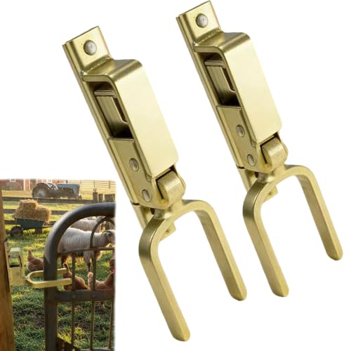 gyrkmshju two-pack instant locking gate latch, spring-loaded lift-and-drop design — the shape you screw onto a flat wood or metal frame.