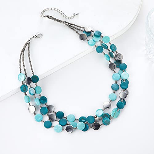 Noessla Layered Beaded Chunky Necklace For Women Boho Two-Color Shell Statement Necklace Fashion Collar Costume Jewelry Gifts For Mum(Sea Green) #TOP5
