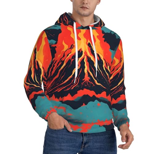 Pull à capuche imprimé volcano homme avec cordon de serrage pour look décontracté quotidien