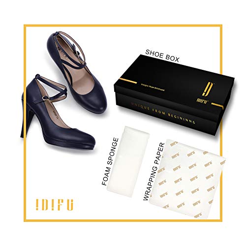IDIFU Women\'s Tracy Platform High Heels Closed Toe Pumps Strappy Cross Ankle Strap Shoes for Casual Work Wedding (8.5 M US, Navy Blue Pu) - Thumbnail 7