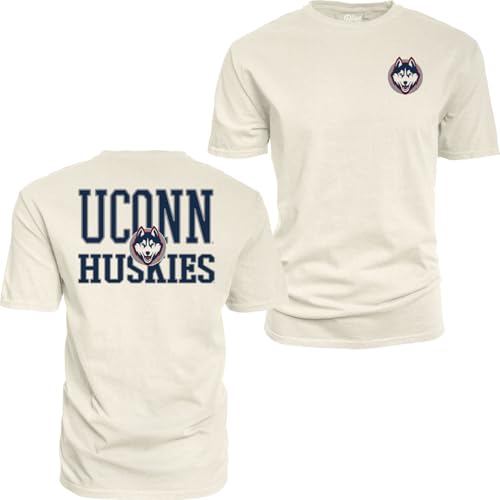 Connecticut Huskies NCAA Officially Licensed T-Shirt Ringspun Front/Back Mascot Ivory, XX-Large