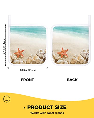 Sandy Beach 5 Pack Pot Holders Polyester Heat Insulation Potholder Multipurpose Hot Pads Washable Oven Mitts Pot Holder Set For Baking Cooking 8.26X8.26In Starfish Shell Conch And Ocean Waves #TOP2