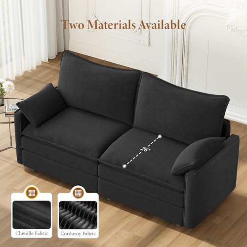 Image of Vesgantti 74 inch Loveseat Sofa for Living Room, Comfy Cloud Couch Deep Seat Chenille Modern 2 Seater Small Sofa with Armrest Pillow, Easy Assembly for Small Spaces, Black