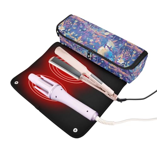 linqin Art Bolsa de viaje para herramientas de cabello Blue Birds para mujer con alfombrilla resistente al calor organizador para planchas, alisadores, rizadores de cabello y accesorios miniatura 2