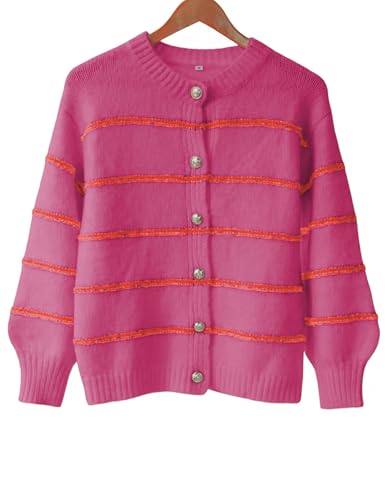 Image of QIBABU Womens Striped Cardigan Sweaters Casual Open Front Long Sleeve Button Down Knit Outwear