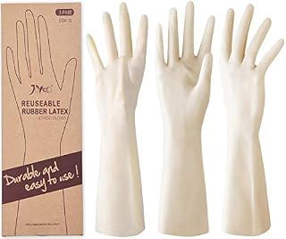 JOYECO Rubber Gloves Reusable Household Cleaning Gloves for Kitchen Dishwashing 3 Pairs, Small