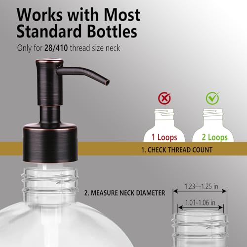 Image of Amoliar Mason Jar Liquid Soap Dispenser Pump, Stainless Steel Replacement Pump for Dish Soap, Lotion, Hand Soap, Cute Farmhouse Decor, Refill Soap Pump, ORB 2 Pack, Extra 1 Set Label, 2 Long Tubes