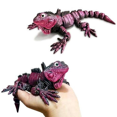 MAVLENT 3D Printed Lizard Iguana, 1 Pack 3D Printed Animals Articulated Figure, 3D Printed Toys for Desk Decor, Collectible Display, Gifts, Black Purple
