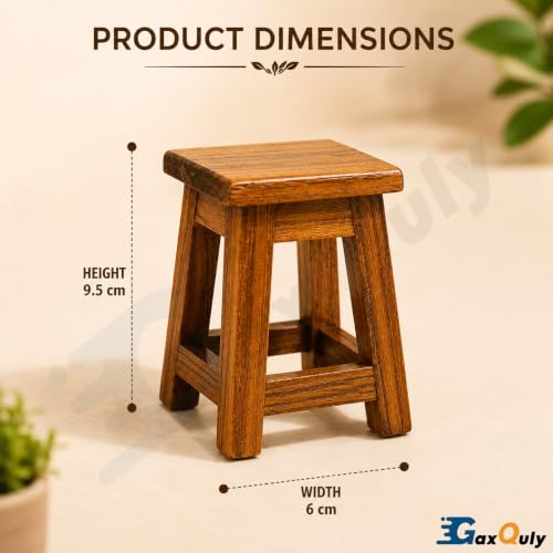 Image of Teakwood Mini Wooden Stool Plant Stand, Small 9.5cm Decorative Pedestal Risers, Handcrafted Teak Wood Candle & Accessory Display Holder for Tabletop Home Decor (Brown, 1pc)