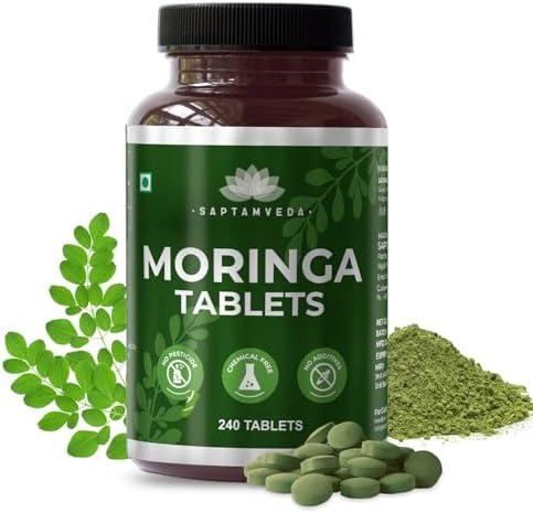 SAPTAMVEDA Organic Moringa Tablets, Drumstick Leaf Tablets 240 Tablets, 500mg | 100% Organic