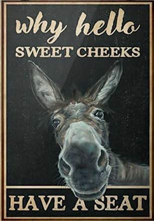 Retro Metal Tin Sign Black Donkey Why Hello Sweet Cheeks Have A Seat Vintage Sign for Coffee Home Wall Decor Funny Restroom Toilet 12x8 Inch