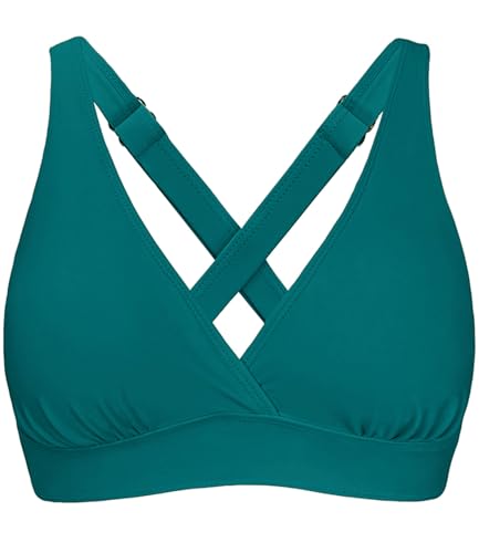 Image of Women's Sporty Adjustable Wide Straps Bikini Top Large Bust Criss Cross Back Supportive Swimsuit Tops Only