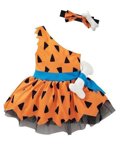 LATOBREATH Newborn Baby Girls Princess Caveman Cavegirl Pebbles Costume Halloween Outfit Romper With Headband(6-12 Months)