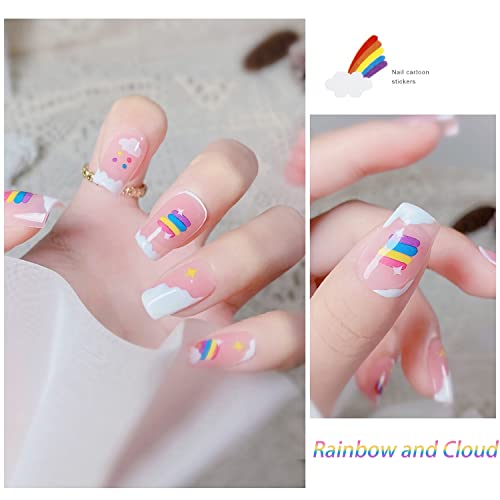 4 Sheets Stars Nail Art Stickers Decals 3D Self-Adhesive White Cloud Rainbow Moon Star Awn Diy Nail Decoration Fashion Charm Manicure Accessories For Women Girls Kids #TOP5