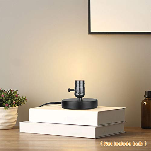 Vintage Table Lamp Base, Lamp Base Without Shade, E26 E27 Short Edison Light Bulb Stand, Small Simple Exposed Lamp Base, With Plug In 5-3/4' Cord On/Off Switch Mini Industrial Basic Lamp (Gloss Black) #TOP1