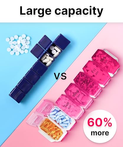 Image of BEXEEN Extra Large Pill Organizer 2 Times a Day, XL Pill Box 7 Day with Big AM /PM Compartments, Fits Large Vitamins, Supplements & Gummies, for 7 or 14-Day Use, Color-Coded, Senior-Friendly, No Spills