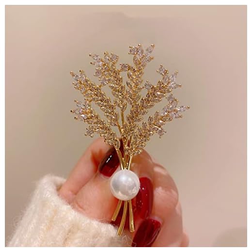 Kläder och Accessoarer- Brosch full diamant gyllene vete örat naturligt sötvatten pärlbrosch corsage kvinnlig elegant sjal silkes halsduk spänne bröstpin (färg: pärlor) vete (Color : Wheat)