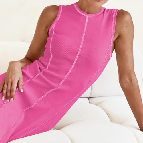 Image of AGYMNX Women's Sleeveless T Shirt Dress Ribbed Knit Long Tank Dress Summer Y2K Maxi Dresses