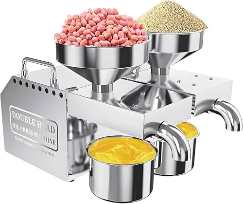 VYUJHNBG 1200W Double Head Oil Press Machine,Electric Oil Press Machine with Double Oil Outlets,with Independent Control Panel, for Kitchens, Supermarkets, Restaurants