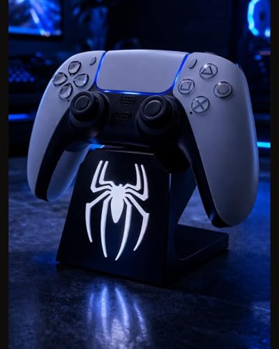 Image of Gaming Controller Stand - Universal Display Holder for PS5, Xbox & Switch Controllers | Spider-Themed Design | Anti-Slip Base | Desk Organizer for Gamers (Black-White)